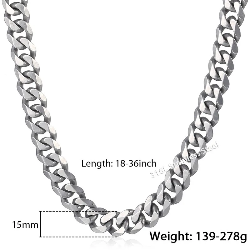 Trendsmax Matte Jewelry Set Mens Necklace Bracelet 316L Stainless Steel Chain Silver Tone Curb Cuban Link HS42