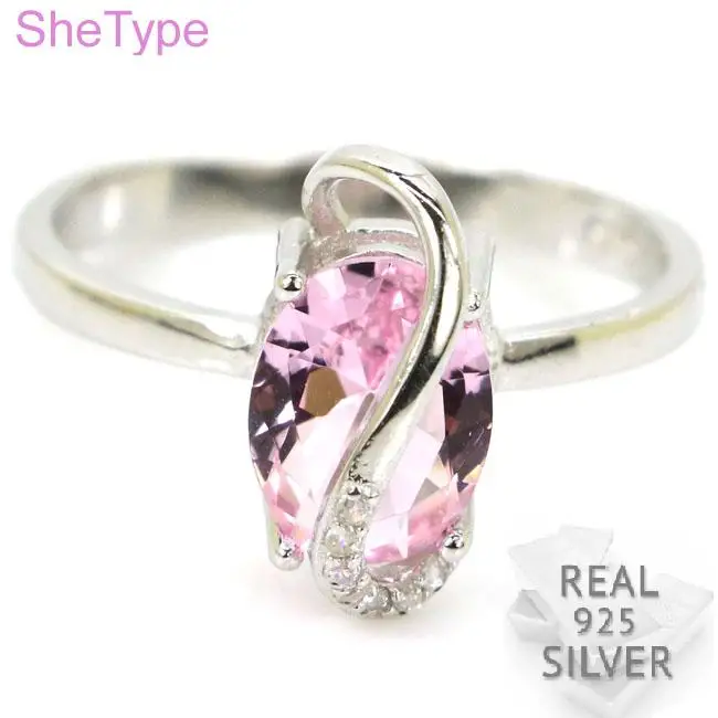 

Ravishing 2.7g Top Pink Kunzite Cubic Zirconia Real 925 Solid Sterling Silver Ring 14x7mm