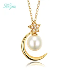 l&zuan Necklaces Women For Pendants Moon Natural Bijouterie Freshwater Pearls 18K Yellow Gold 0.036CT Diamond Fine Jewelry Colar