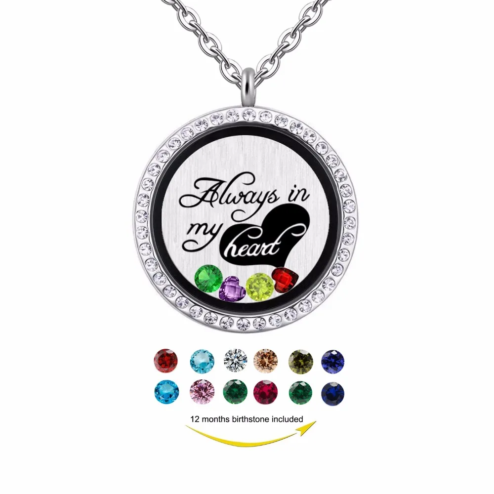 

Always in my heart 30mm magnetic floating locket Jewelry,Mom/daughter's gift, birthstones charm pendant necklace jewelry