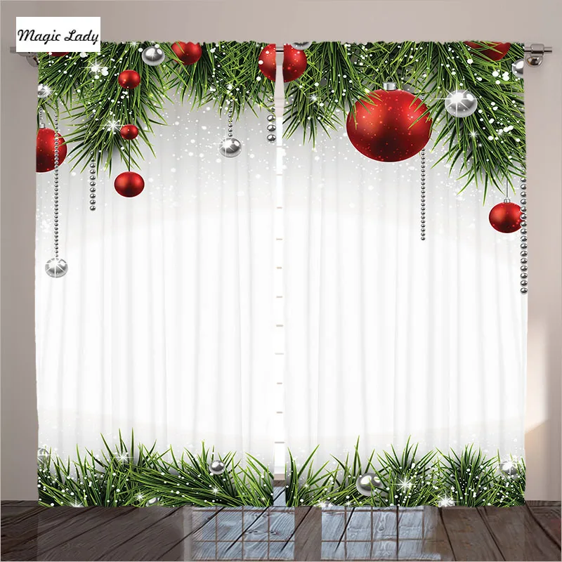 White Curtains Living Room Bedroom Classical Christmas Ornaments Tinsel