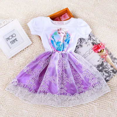 Платья для девочек; летняя одежда для малышей; платье принцессы Анны и Эльзы; карнавальный костюм Снежной Королевы; вечерние костюмы для детей; Новогодняя одежда - Цвет: C07-Purple