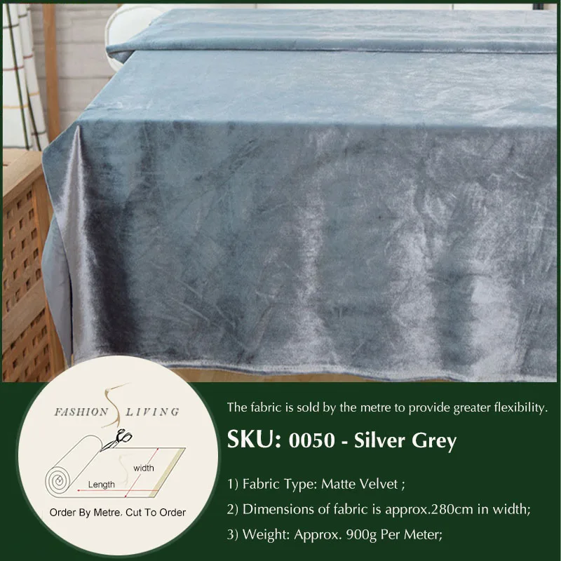 280 см в ширину матовая бархатная ткань для штор обивка ткань декоративная ткань для дивана домашний Декор ткань для подушки ткань - Цвет: Silver Grey