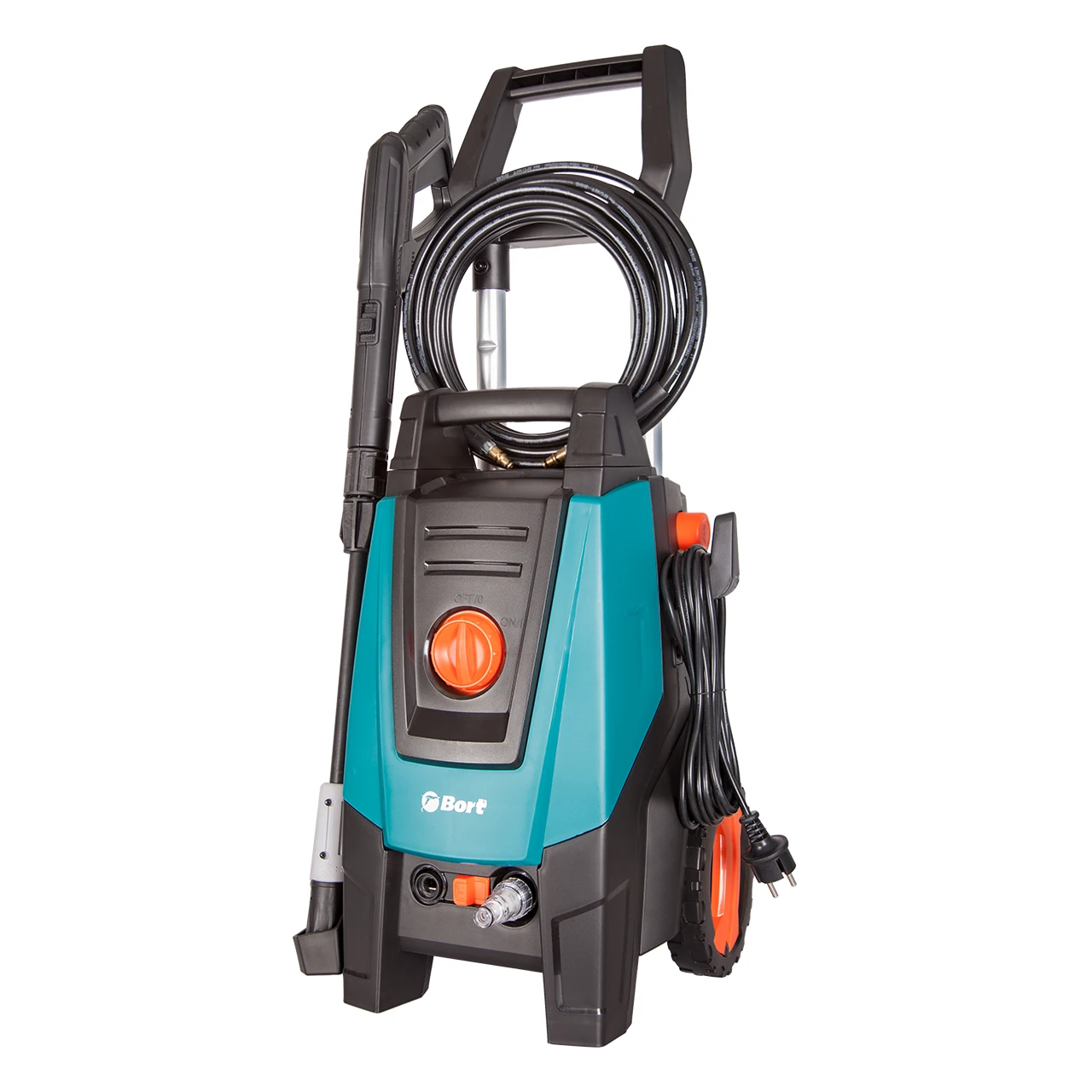 Мойка высокого давления Bort BHR-2100-Pro (Мощность 2000 Вт, производительность 7.5 л/мин, макс.давление 160 бар, автоматическое всасывание, автостоп, длина шнура 5 м, длина шланга 8 м)
