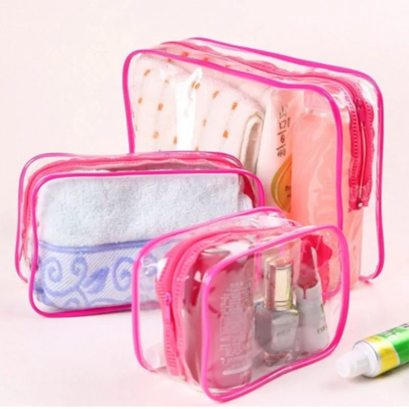 3PCS/Set Women Transparent Cosmetic Bag Waterproof PVC Travel Zipper Storage Bags Towel Makeup Organizer Toiletry Wash | Дом и сад