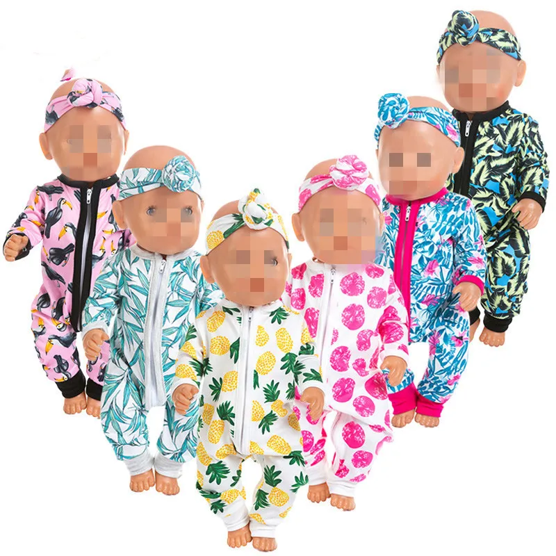 

Doll Clothes Born New Baby Fit 18 inch 40-43cm Doll Conjoined Strawberry Pineapple Happy Clothes accessories For Baby Gift