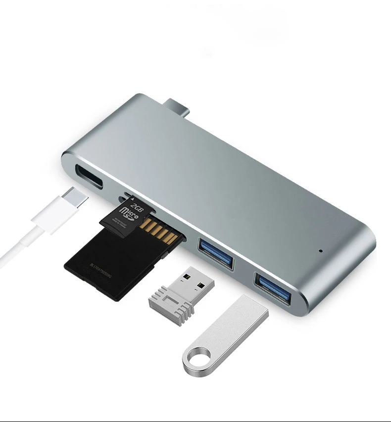 

For Macbook Pro Dual Type-C HUB TO 2*USB 3.0 +SD/TF Carder Reader+Lightning Interface (Thunderbolt) Fast Data Transmission