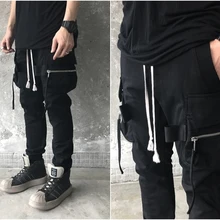 Черные мужские высокие уличные мульти-карманные тонкие облегающие брюки для бега/ботинки повседневные Комбинезоны/Пионерские карманные брюки на молнии/лямки Ni