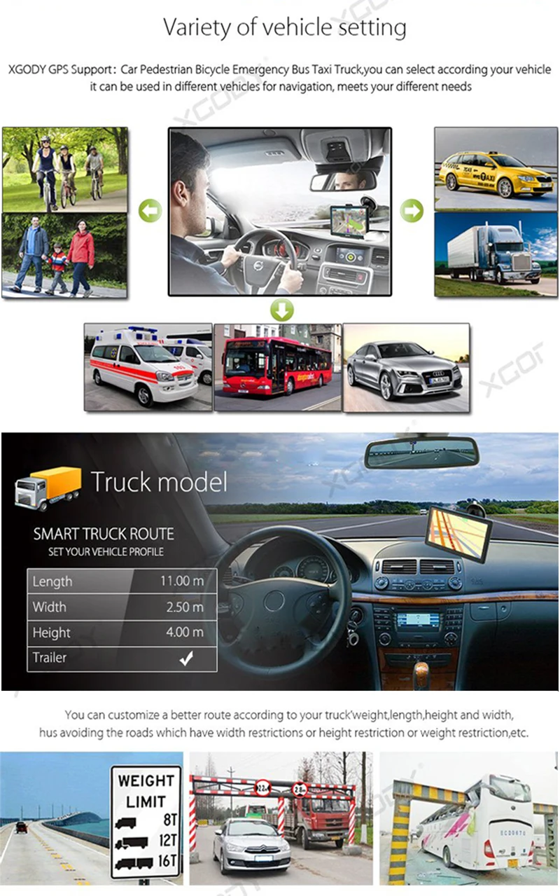 Xgody gps Navigation Truck Car GPS Navigator 128+8GB 7 inch Europa FM Bluetooth Rearview Camera Optional Sat nav Map Free Update
