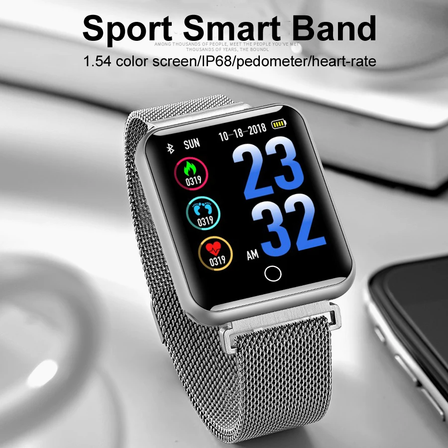 Smart Watches Men's Color Screen Tempered glass Fitness Tracker Q18 Blood pressure IP68 clock Heart rate Smartwatch