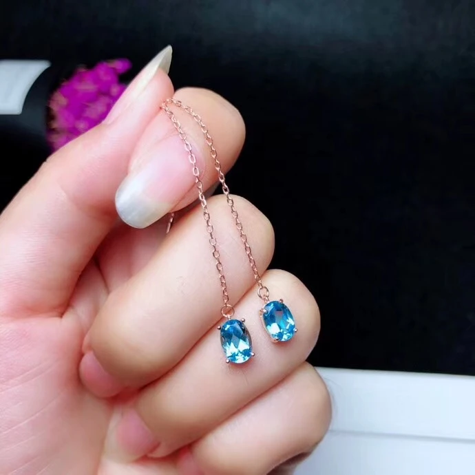 KJJEAXCMY поддержка ing обнаружения стерлингового серебра 925 пробы инкрустированные серьги с натуральным голубым топазом и драгоценным камнем для женщин