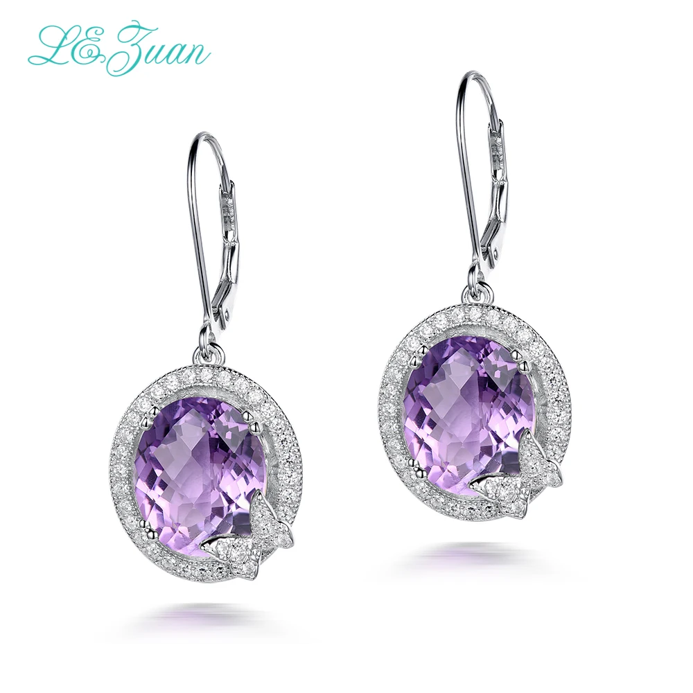 

L&zuan Checkerboard Cut 8.48ct Natural Amethyst Gemstone Earrings For Women Real 925 Sterling Silver Luxury Jewelry E0058-W06