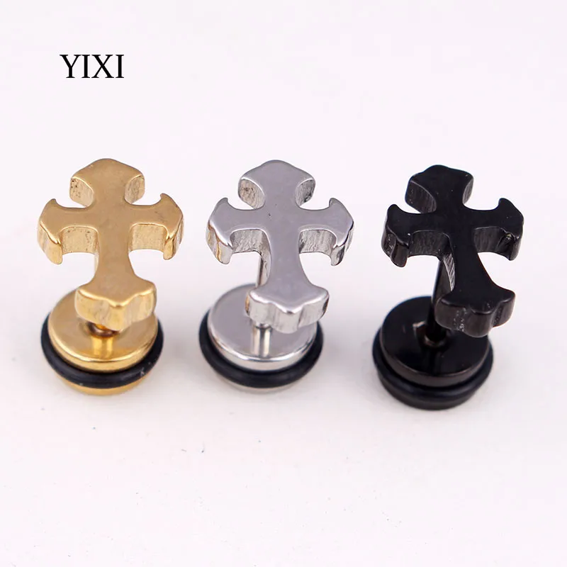 YIXI New Titanium Steel Cross Earrings Trendy Cool Steampunk Rock