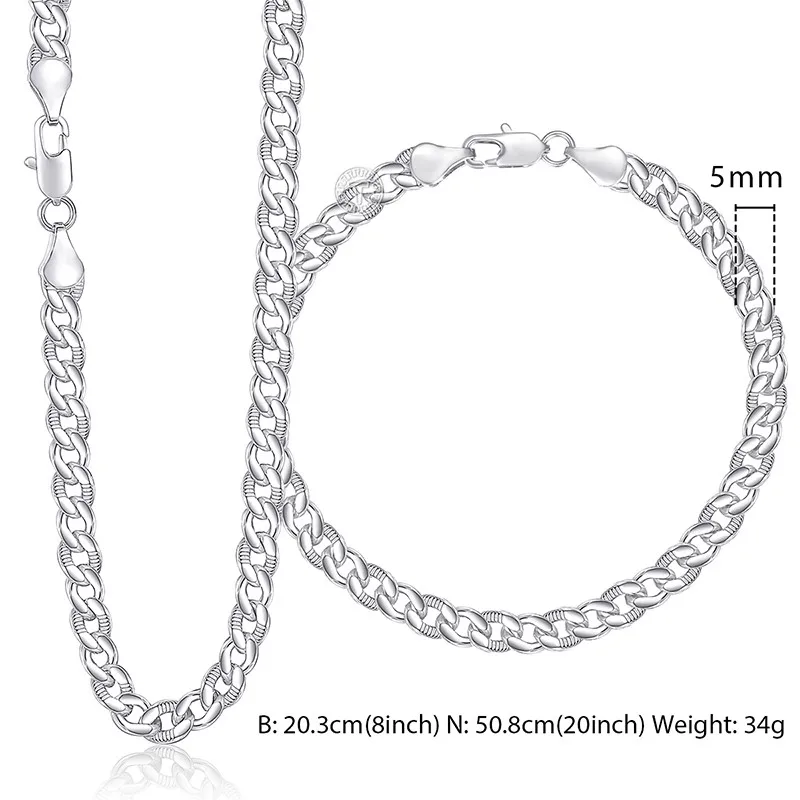 Trendsmax Curb Cuban Link Chain Womens Bracelet Necklace Jewelry Set Men Yellow White Rose Gold Filled 585 5mm KGSM03