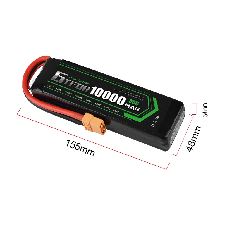 GTFDR lipo Аккумулятор 7 4 В 10000 мАч Lipo 2S 80C 1/8 градусов батарея Deans для 1/10 автомобилей