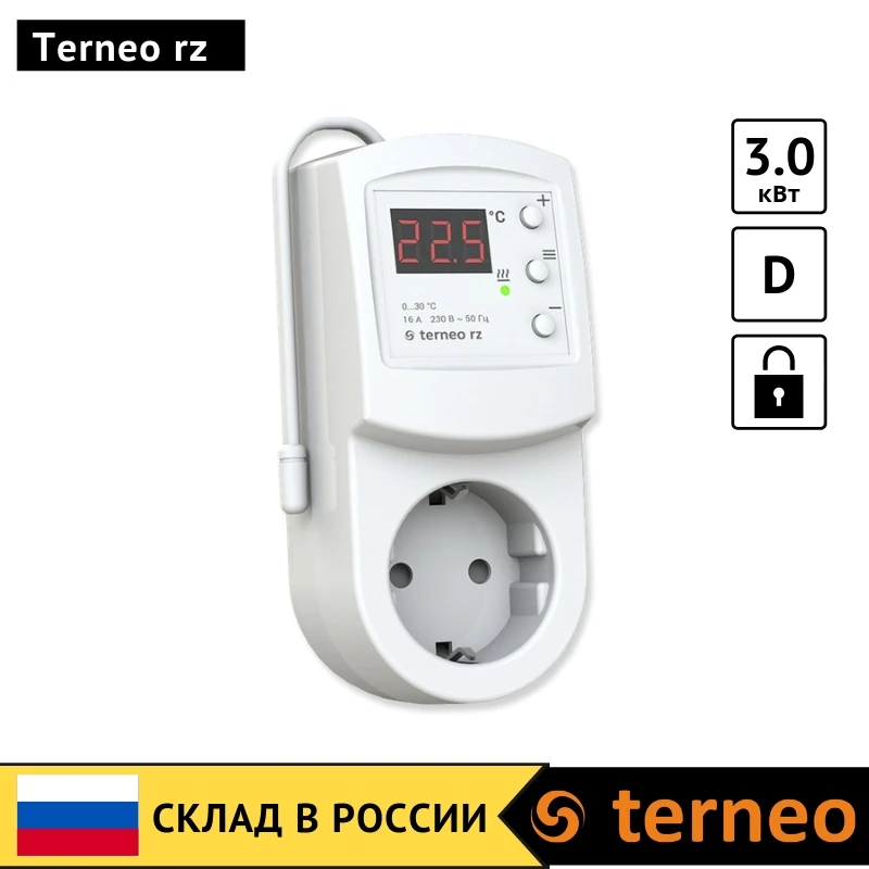 

Terneo rz - electronic thermostat in the socket plug with digital control for infrared heaters and convectors with air sensor