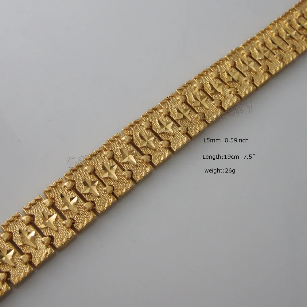 /Минимальный заказ 10$ можно смешать дизайн/26G 7," 15 мм 0,59" Ширина-желтое золото GP накладка заполнена латунный звездный узор ссылка браслет