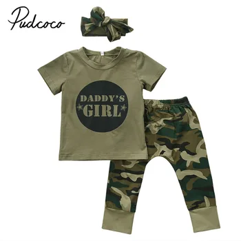 

Daddy's Girl Print Short sleeve T shirt Top and Camouflage Pant Set For Baby Girl Summer Clothes