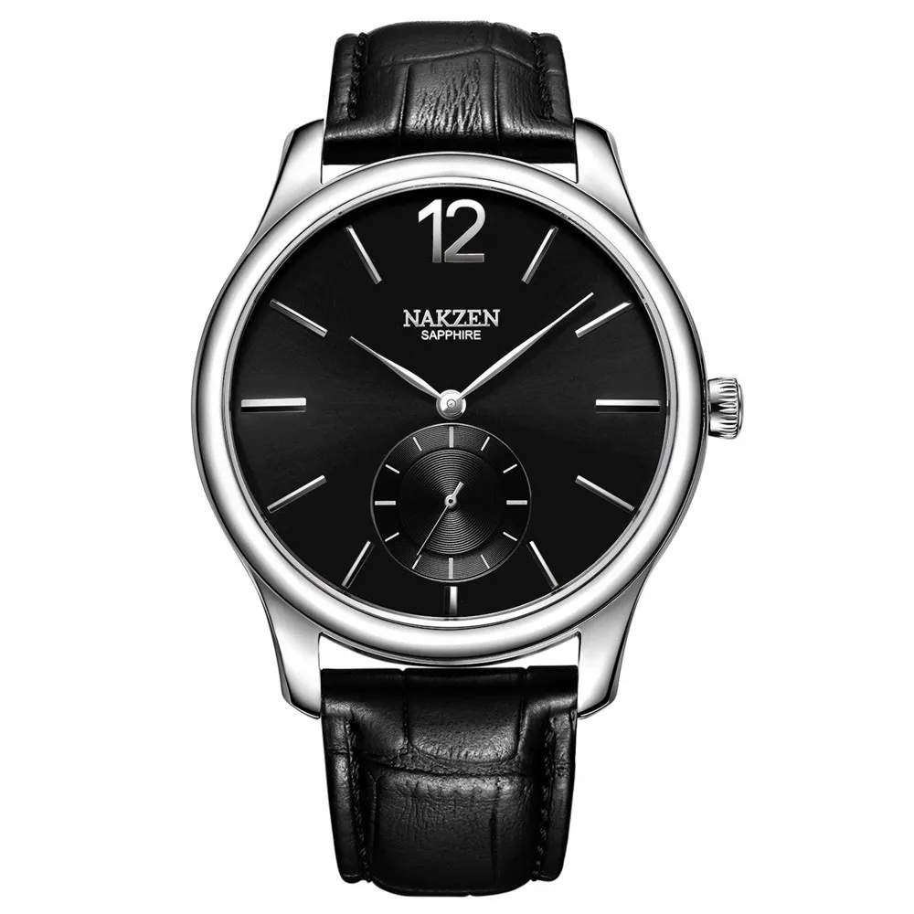 NAKZEN, люксовый бренд, мужские кварцевые часы, ремешок из натуральной кожи, мужские наручные часы, высокое качество, деловые часы, мужские часы, Reloj Hombre - Цвет: black