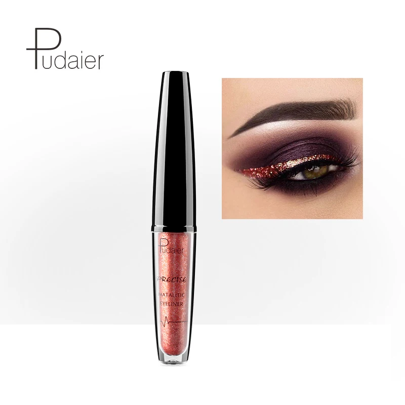 Pudaier Eyes Makeup Glitter Eyeliner for Eyeshadow Makeup Waterproof Metal Liquid Colored Eyeliner Shimmer White Silver Cosmetic