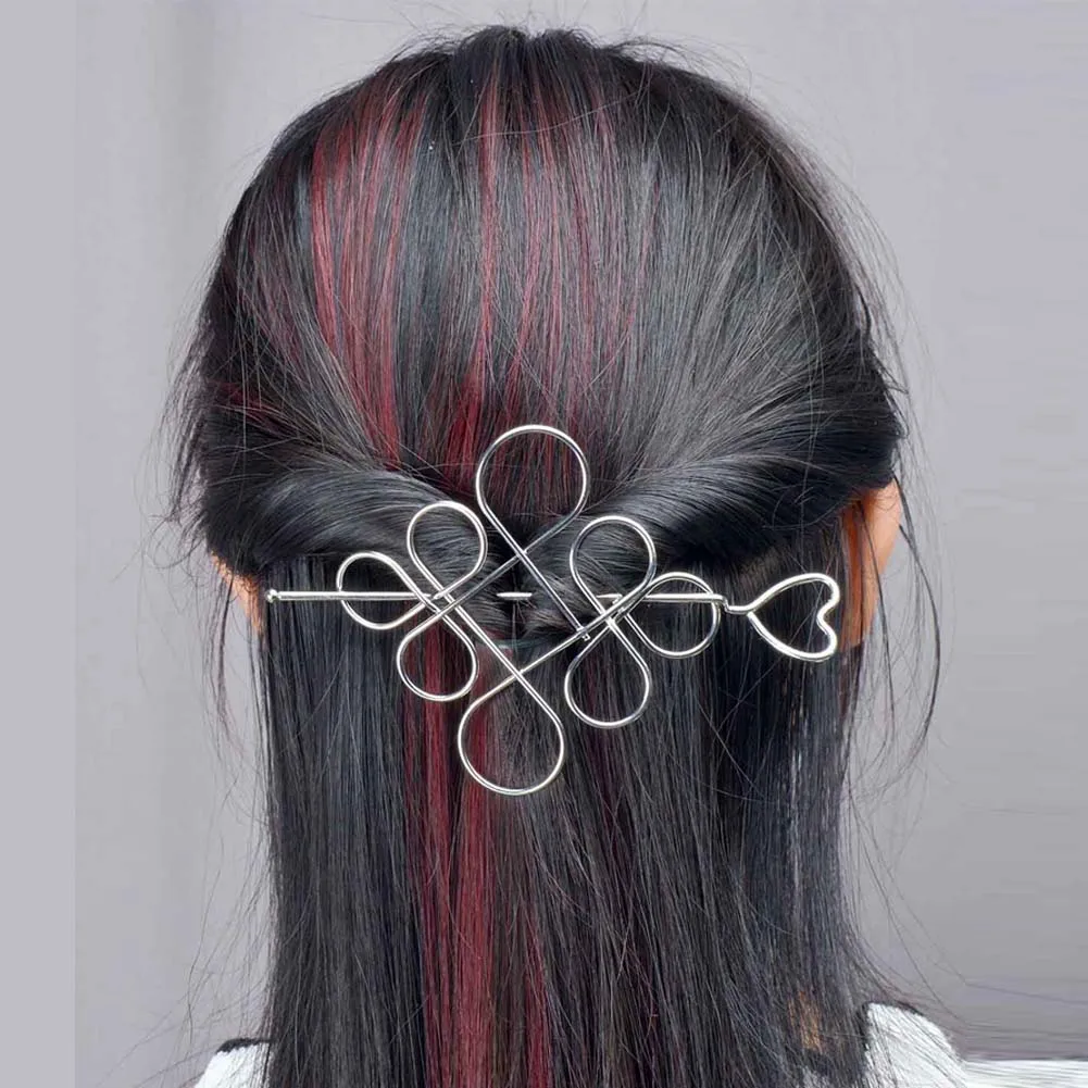 

Fashion Chinese knot Hair Stick Gold Silver Color Hollow Hear Hairpins Clips Women Hair Accessories 2017 new hot sale