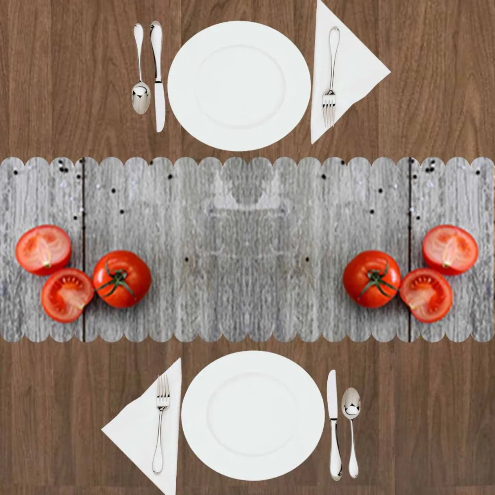 

Else Gray Tree Wooden on Red Tomato Vegetables 3d Print Pattern Modern Table Runner for Kitchen Dining Room Tablecloth