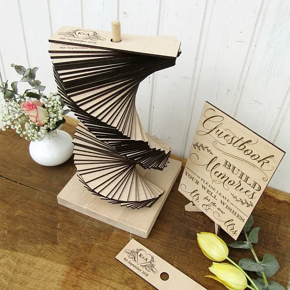 

personalize 3D engraved Rustic Wedding Guest Book Tower, Customize Wood Guest Book Alternative, Build Memories Guestbook