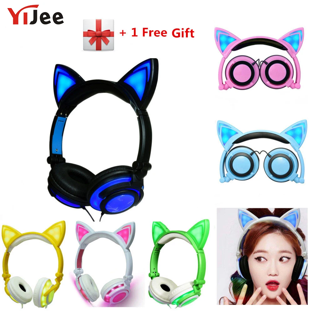 Achat YiJee chat oreille LED casque avec LED clignotant lumière rougeoyante casque de jeu écouteurs pour ordinateur PC et téléphone portable