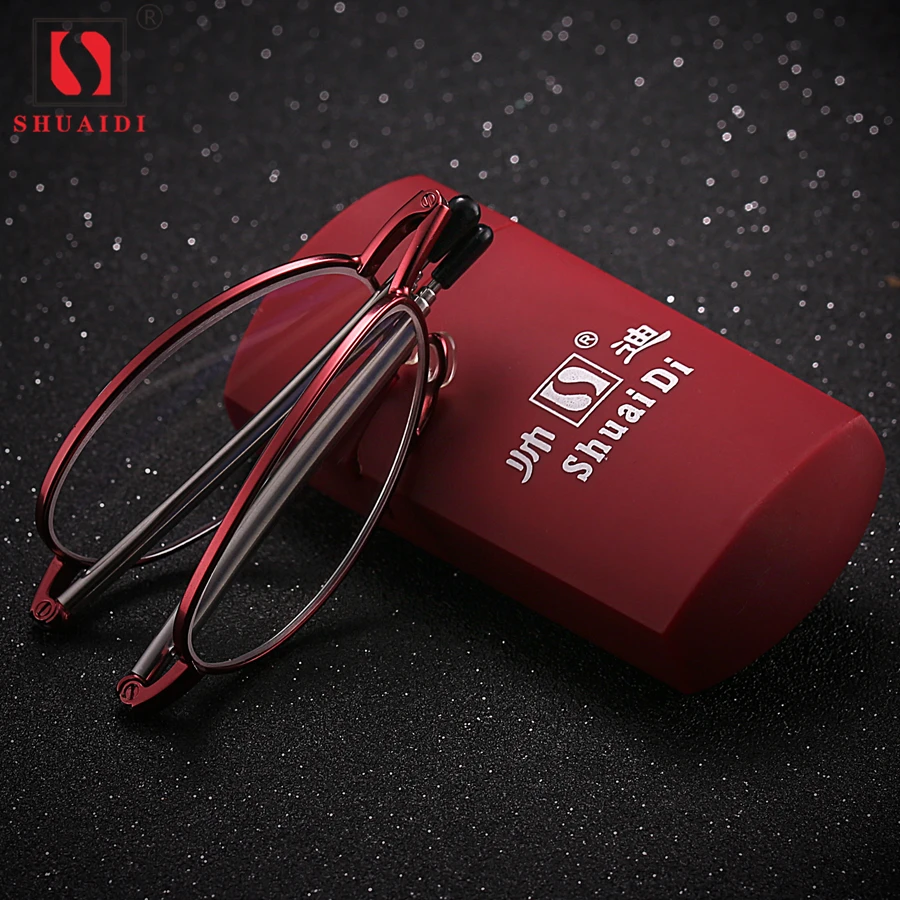 Мужские и женские складные очки для чтения, металлические оптические очки из нержавеющей стали, модные регулируемые женские очки и чехол с защитой от усталости