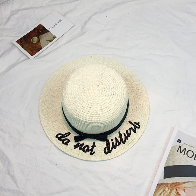 Seioum, корейский стиль, вышивка, надпись, шляпа-канотье, летняя лента, Круглый бант, плоский верх, широкие поля, соломенная шляпа, Женская фетровая шляпа, Панама - Цвет: 5