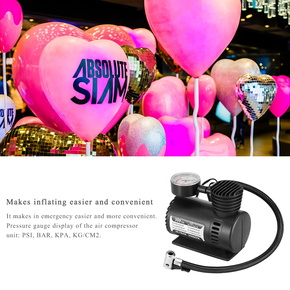 

DC12V 300PSI Inflator Auto Air Compressor Tire Pump with Pressure Gauge for Ball Rubber Dinghy Inflate