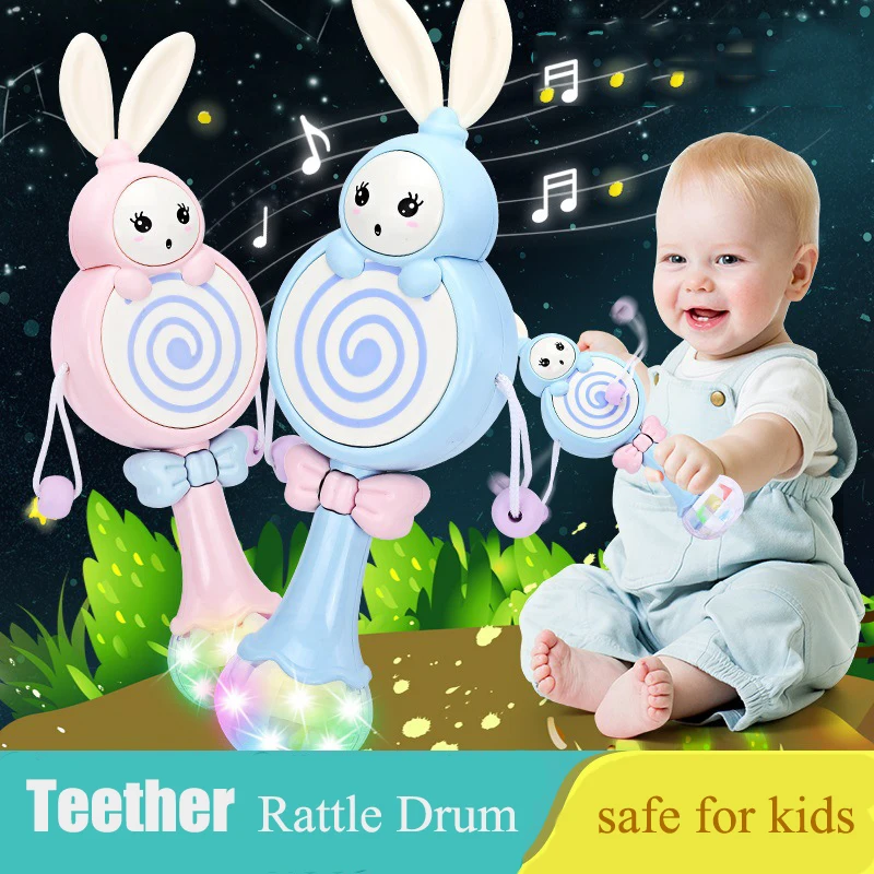 Eva2king розовый милый Грызунок «кролик» электронная погремушка барабан высокого качества 24 месяца детский музыкальный Прорезыватель Детские игрушки