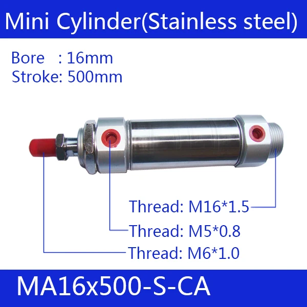 

Free shipping Pneumatic Stainless Air Cylinder 16MM Bore 500MM Stroke MA16X500-S-CA, MA16*500 Double Action Mini Round Cylinders