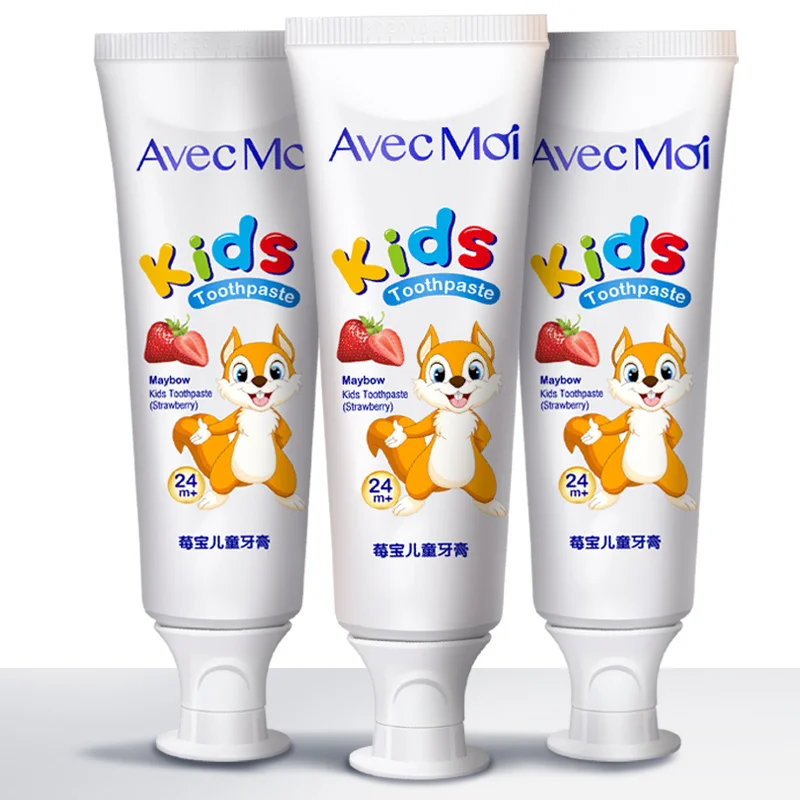 Дешево Avec Moi Strawberry Kids зубная паста, 3 шт. комбо, пробиотические против кариеса, вкусный вкус с безопасными ингредиентами, мягко отбелить