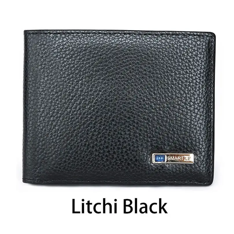 Умный мужской кошелек из натуральной кожи высокого качества, Интеллектуальный Bluetooth кошелек с защитой от потери, мужские держатели для карт, костюм для IOS, Android - Цвет: Litchi Black