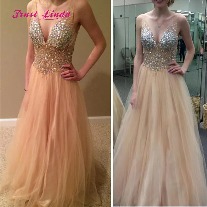 

Luxury Crystal Beaded Wedding Party Dress Deep V Neck A Line Tulle Elegant Dress Women For Wedding Party Dress Wedding Guest