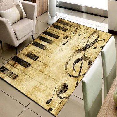 

Else Yellow Black Note Treble Clef Retro 3d Print Non Slip Microfiber Living Room Decorative Modern Washable Area Rug Mat
