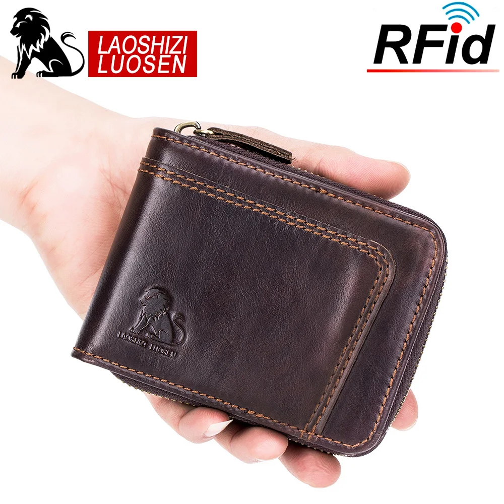 Мужские кошельки из натуральной воловьей кожи LAOSHIZI LUOSEN короткий кошелек RFID