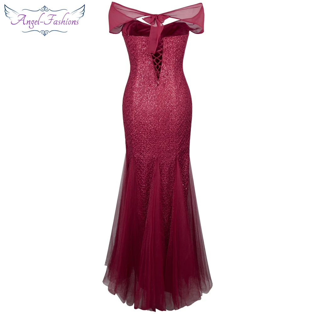 Angel-Fashion, женское платье, платье с вырезом лодочкой, плиссированное, кружевное, с бисером, с разрезом, Русалка, длинное, красное, вечерние, платье 425 200