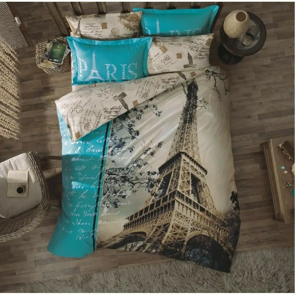 

3D PARIS EIFFEL TOWER Double Queen 100% Cotton Duvet Quilt Cover Bed Set 4 Pcs