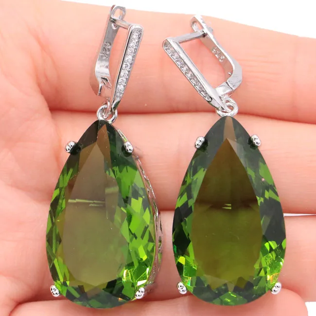 

38x23mm Mutli Color Triangle Tourmaline Citrine Aquamarine CZ Gift For Sister Silver Earrings