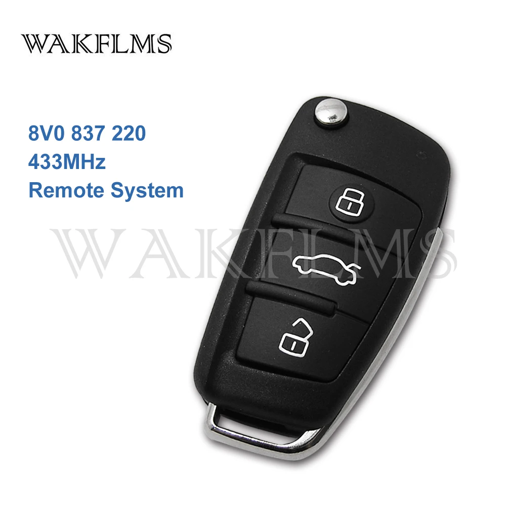 

3 Button Remote Car Key 433MHz Fob for Audi A3 S3 2012-2015 with Megamos AES CHIP 8V0 837 220 Remote System