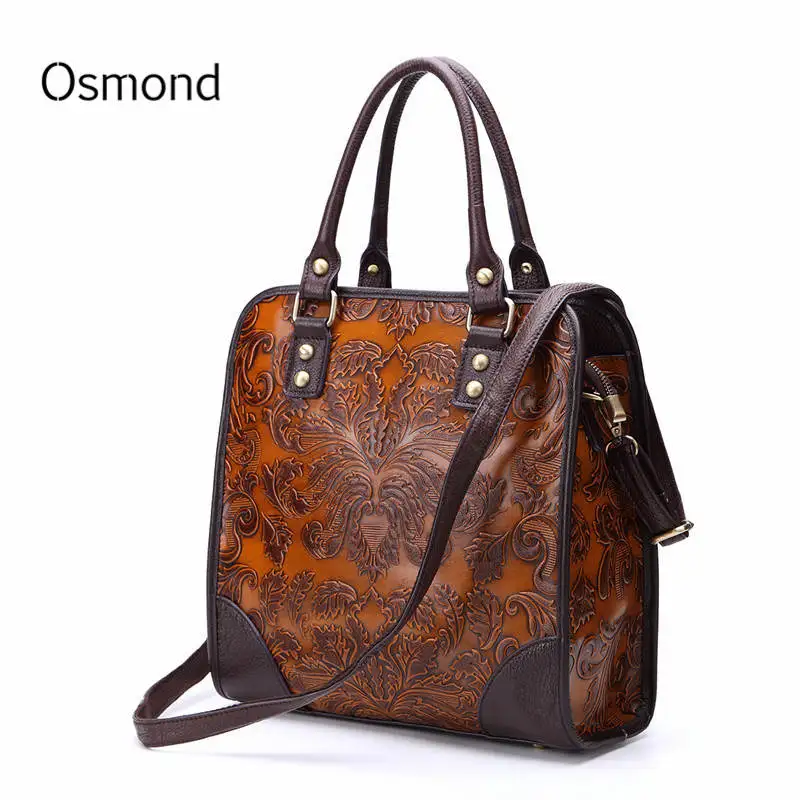 

Osmond New Women Handbags Embossed Process Fashion Briefcase Messenger Bags Genuine Leather Crossbody Bag Ladies Totes Female