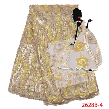 

Latest African Laces 2019 High Quality Sequins Tulle Lace Fabric Nigerian Beads With Embroidered Tulle Lace Fabric AMY2628B-1