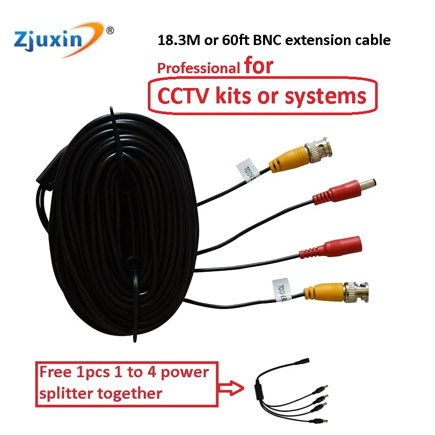 

Zjuxin 18.3 Meters BNC Video wire for CCTV Surveillance system or 60ft professional BNC EXTENSION cable for 4ch or 8ch DVR kits