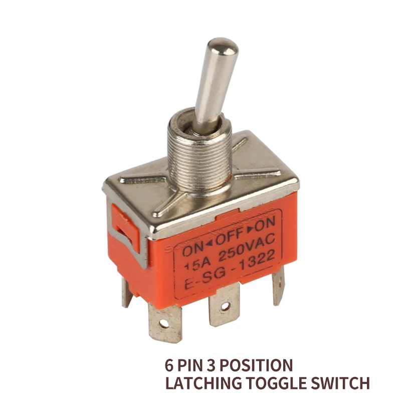 toggle switch 15A 250VAC 3 position files 6 flat pin latching handle