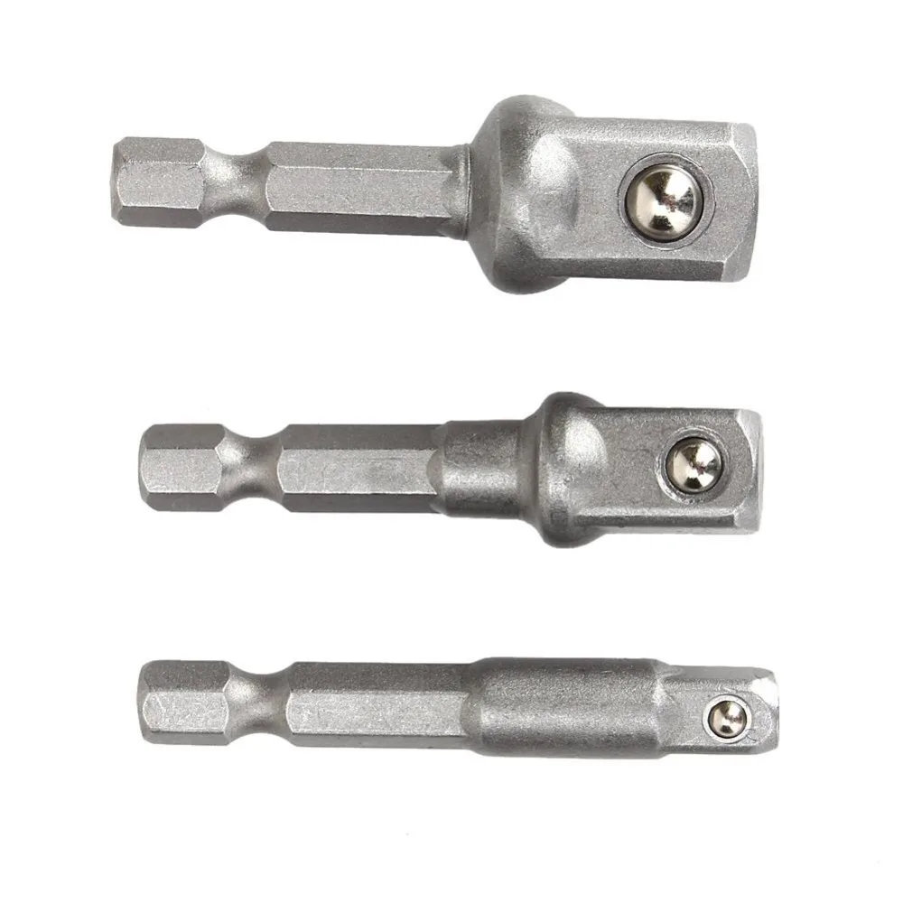 

3pcs/set Chrome Vanadium Steel Socket Adapter Hex Shank to 1/4" 3/8" 1/2" Extension Drill Bits Bar Hex Bit Set Power Tools New