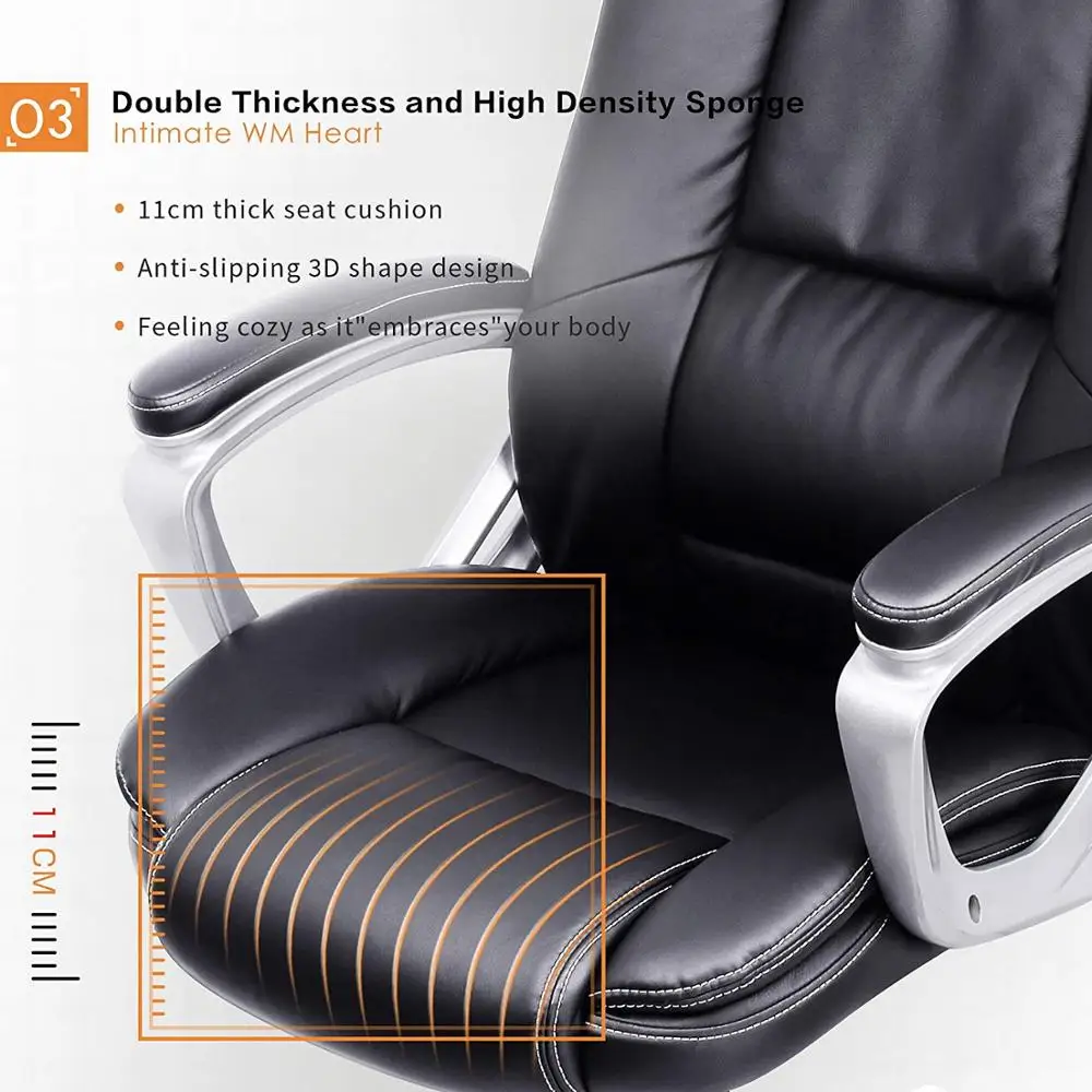 High-Back Executive Office Chair Faux Leather Large Seat Reclining Computer Desk Chair with Arms Adjustable Seat Height