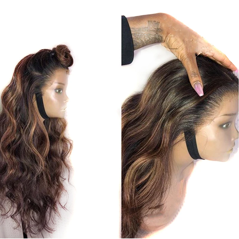 Ombre Brown Honey Blonde Highlight Hair Preplucked Full 360 Lace
