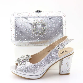 

Fre shipping silver sandal shoes and clutches bag matching set 3.6 inches heel with size 38 to 42 italian shoe and bag SB8398-2
